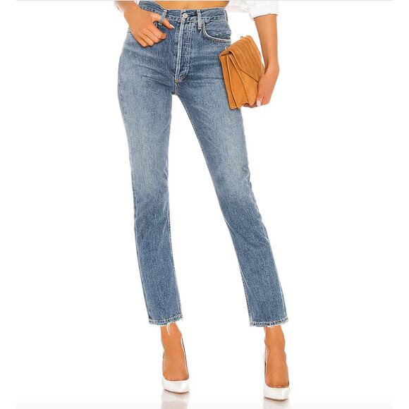 AGOLDE Riley High Rise Lightly Distressed 100% Cotton Straight Crop Jeans Sz 27 - Picture 1 of 9